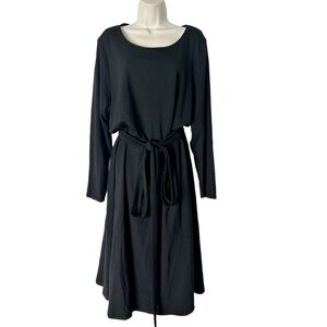 Eloquii Maxi Dress Women’s Size 24 Black Stretch Long Sleeve Waist Tie LBD Boho